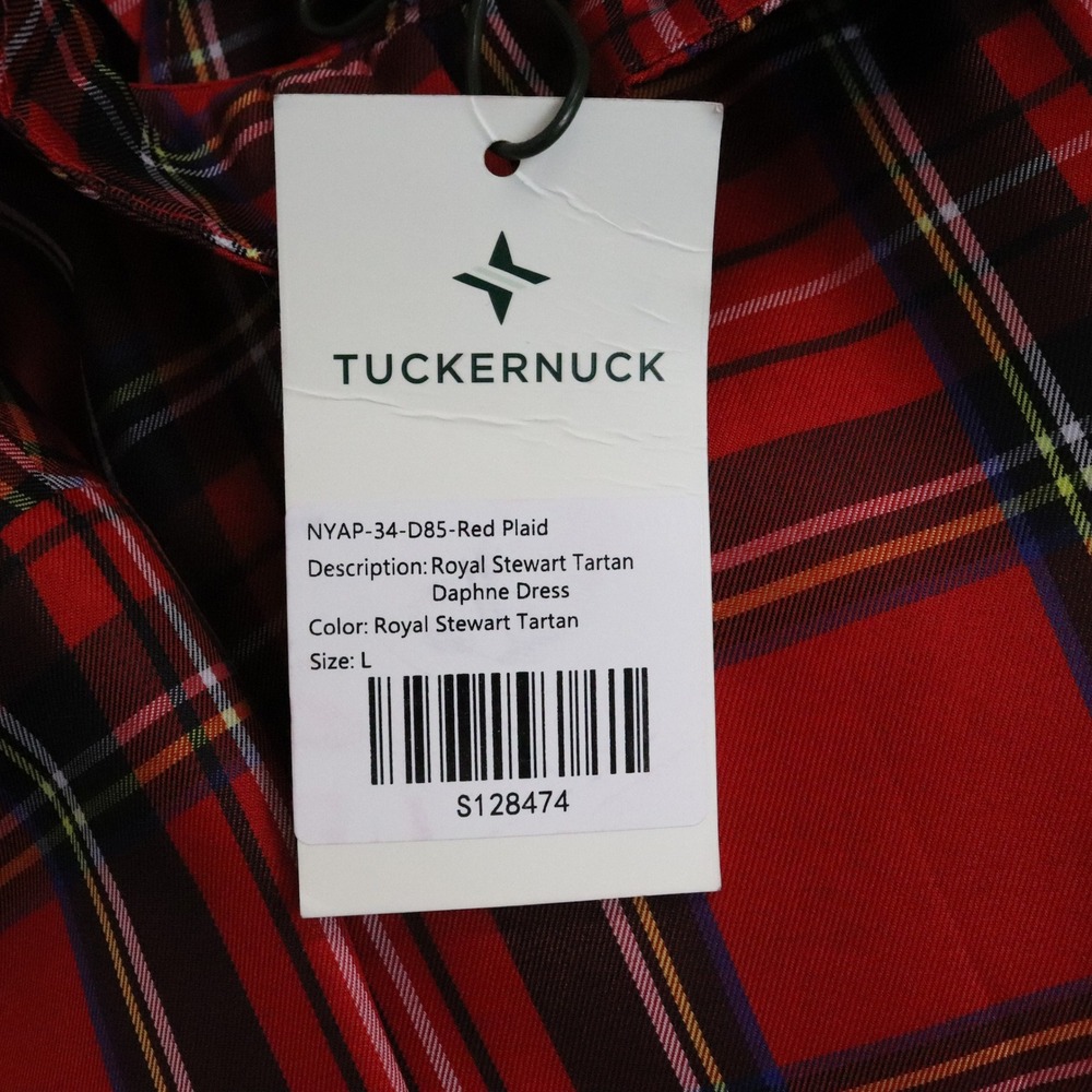 NWT Tuckernuck Daphne Dress Large Royal Stewart Tartan Plaid Ruffle Neck Tie - Picture 9 of 11